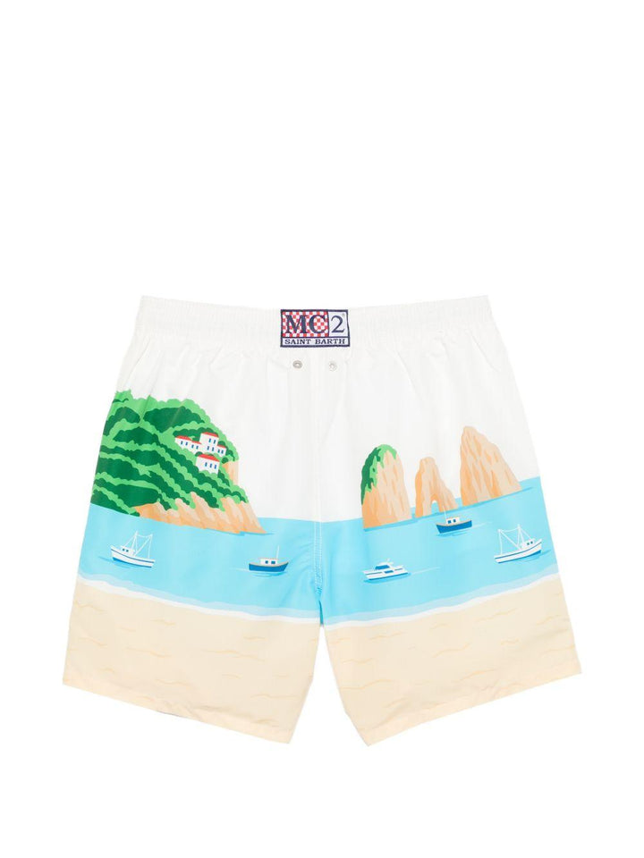 Costume da bagno bianco/azzurro con stampa 