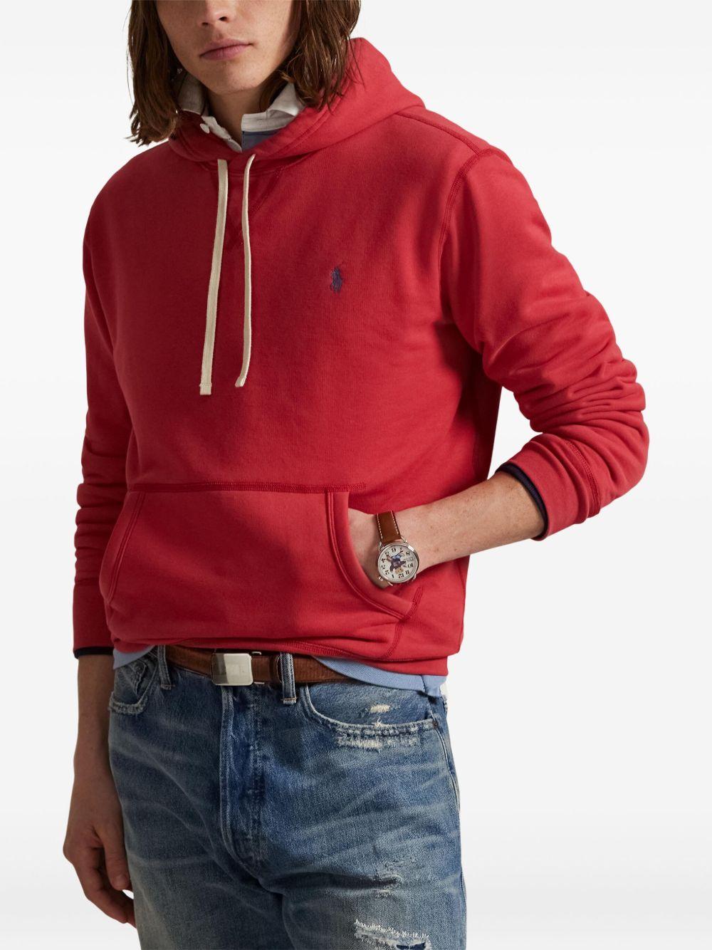 Felpa rossa con cappuccio e logo ricamato 