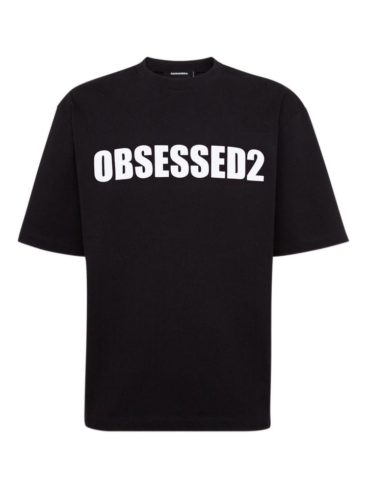 T-shirt nera Obsessed2 con girocollo 