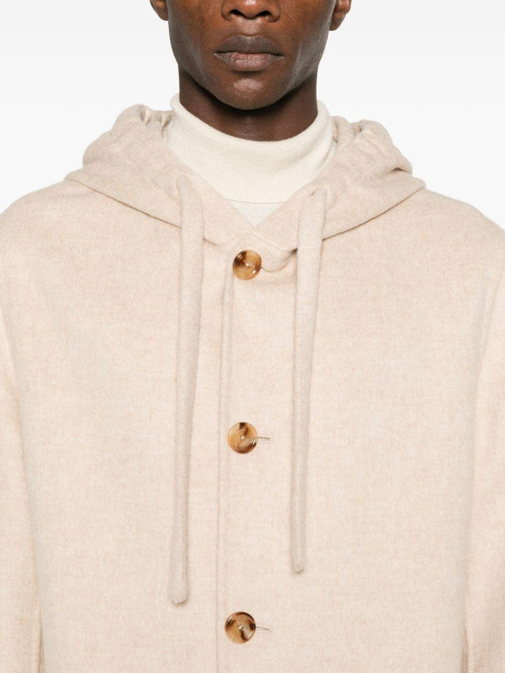 Cappotto beige chiaro con cappuccio 