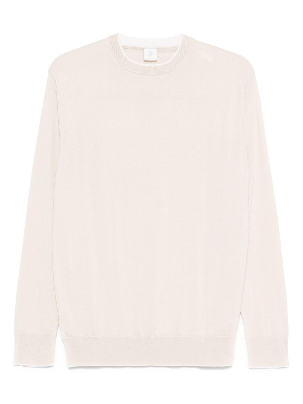 Maglione bianco opaco con girocollo e finiture a coste 