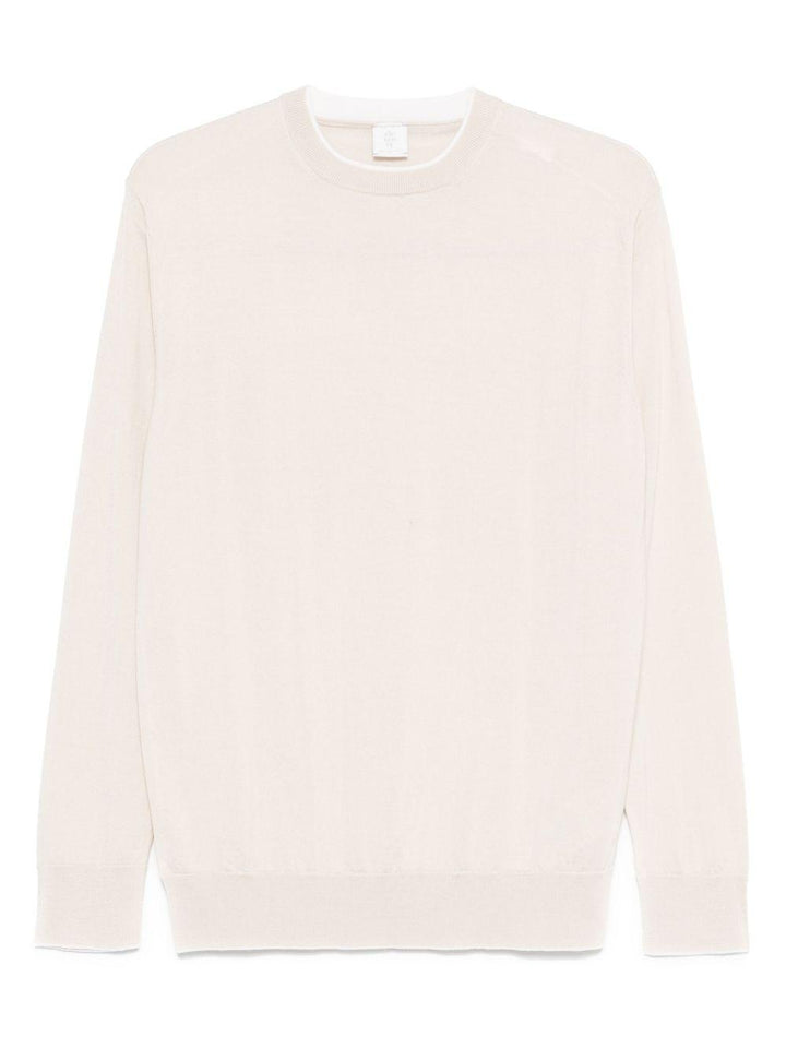 Maglione bianco opaco con girocollo e finiture a coste 