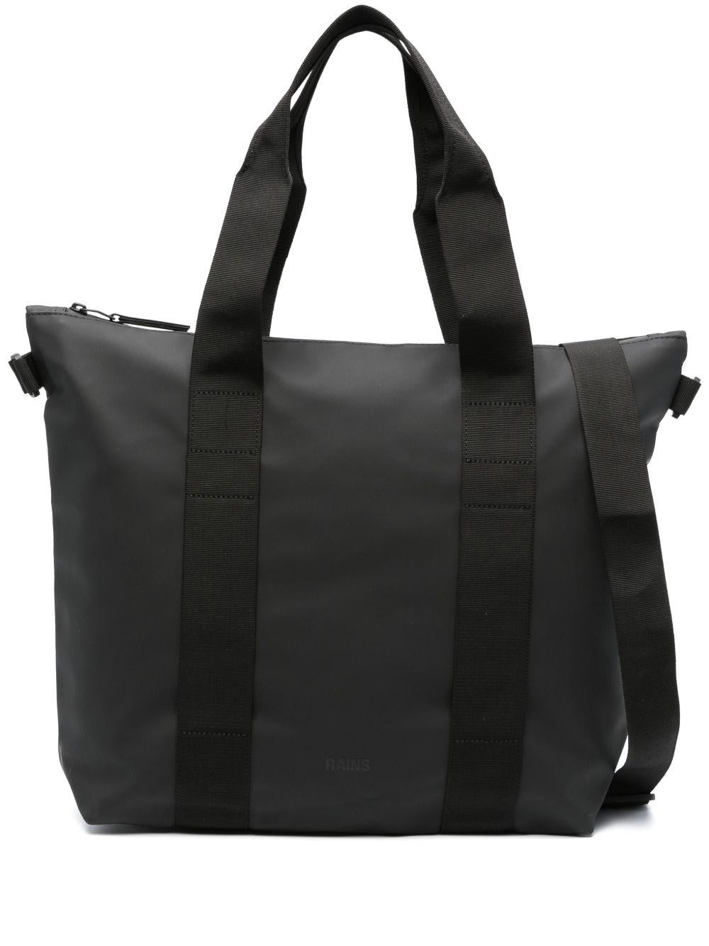Borsa tote nera con logo inciso 