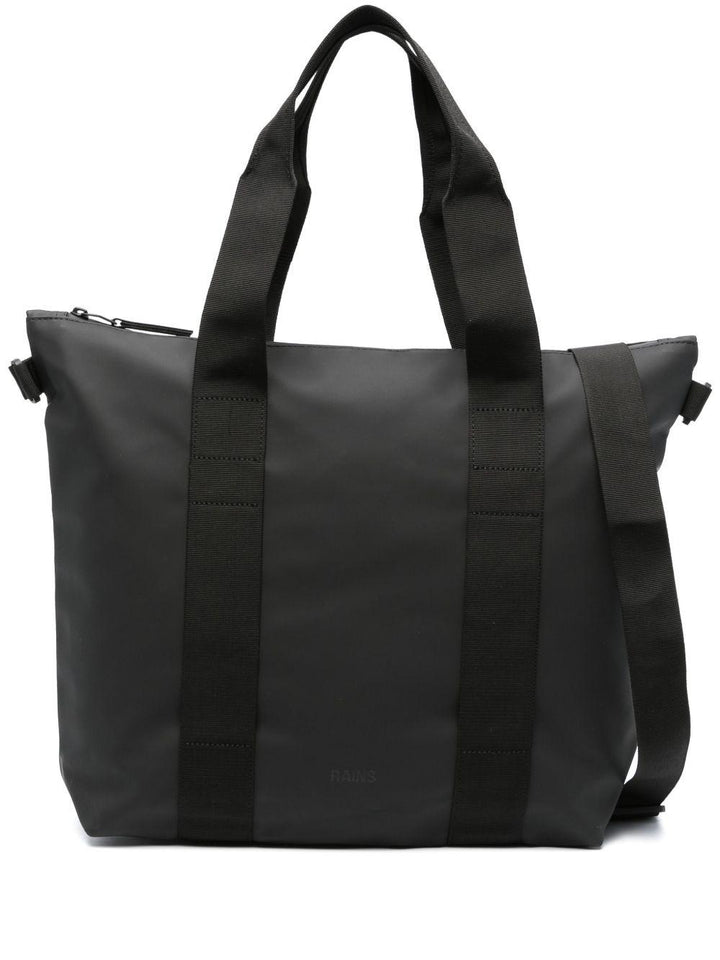 Borsa tote nera con logo inciso 