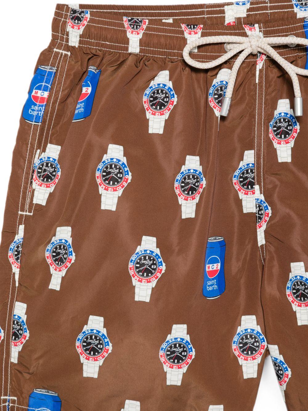 Costume da bagno marrone con stampa all-over 