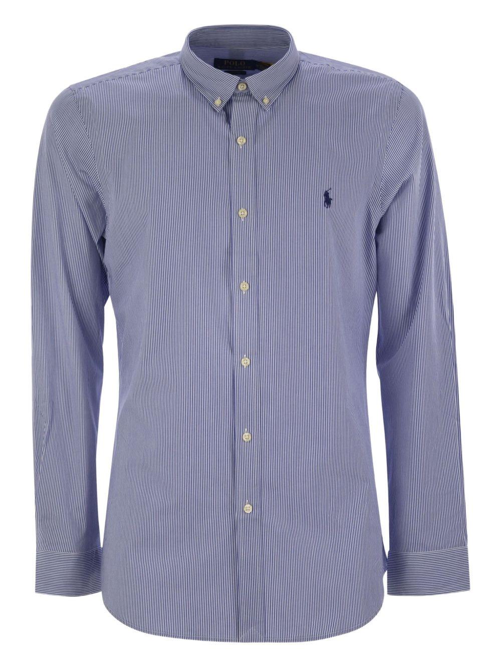 Camicia blu/bianco a righe con logo Polo Pony 