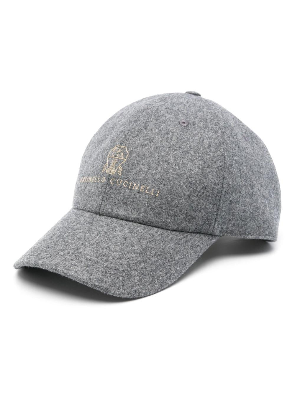 Cappello da baseball grigio medio in lana vergine con ricamo logo 
