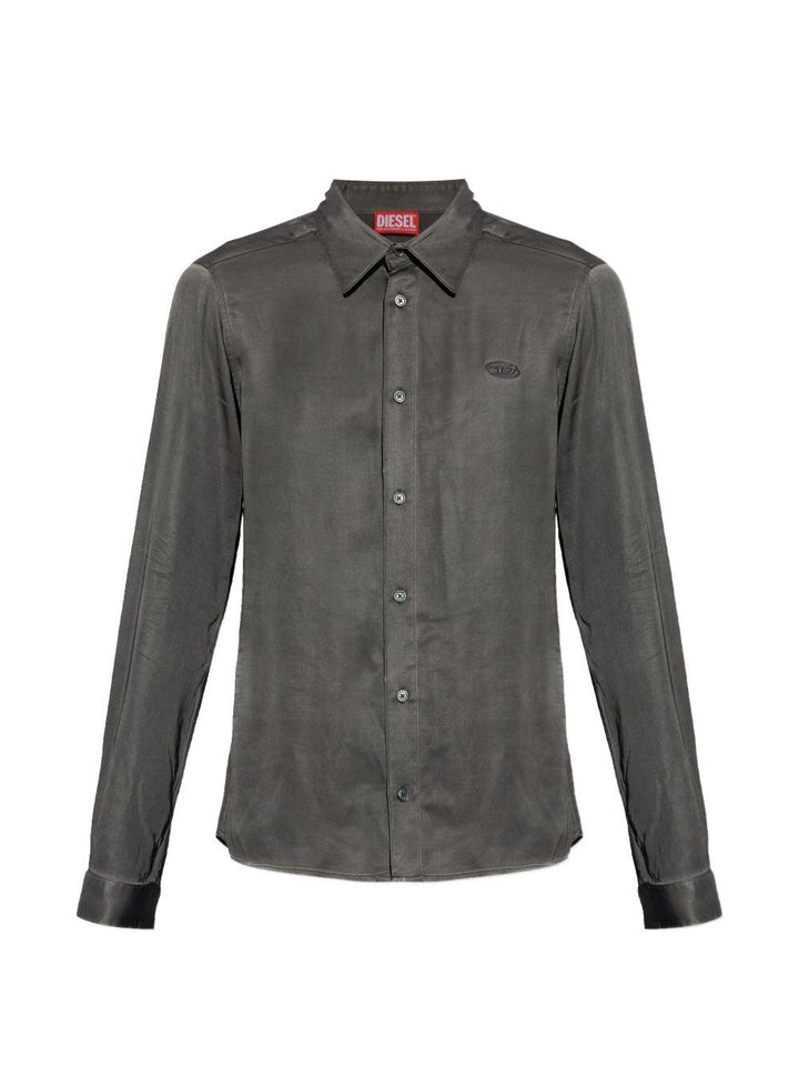Camicia con logo ricamato grigio 