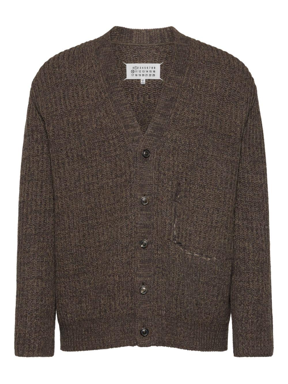 Cardigan marrone scuro in lana a coste 