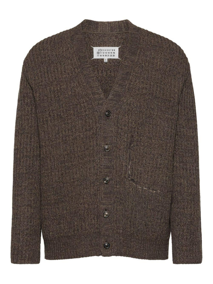 Cardigan marrone scuro in lana a coste 