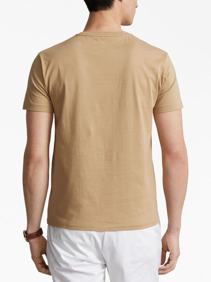 T-shirt marrone chiaro in cotone con ricamo Polo Pony 