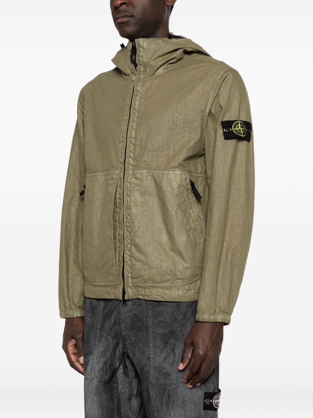 Giacca Organic-Look Nylon Panama con cappuccio verde militare 