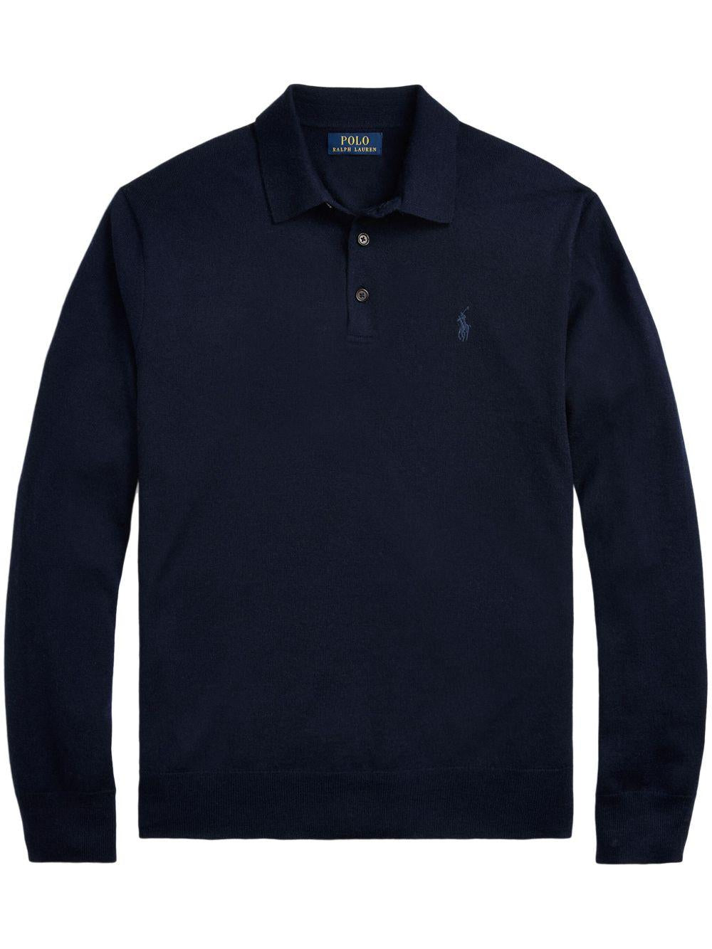Polo blu navy a maniche lunghe 
