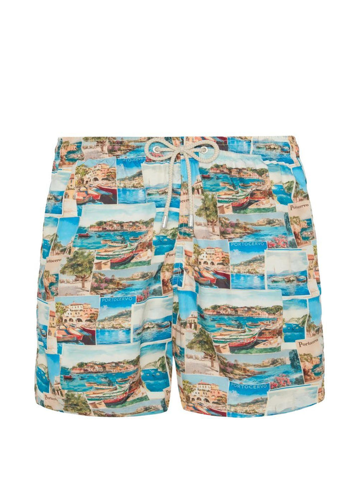 Costume da bagno beige/blu con stampa all-over 