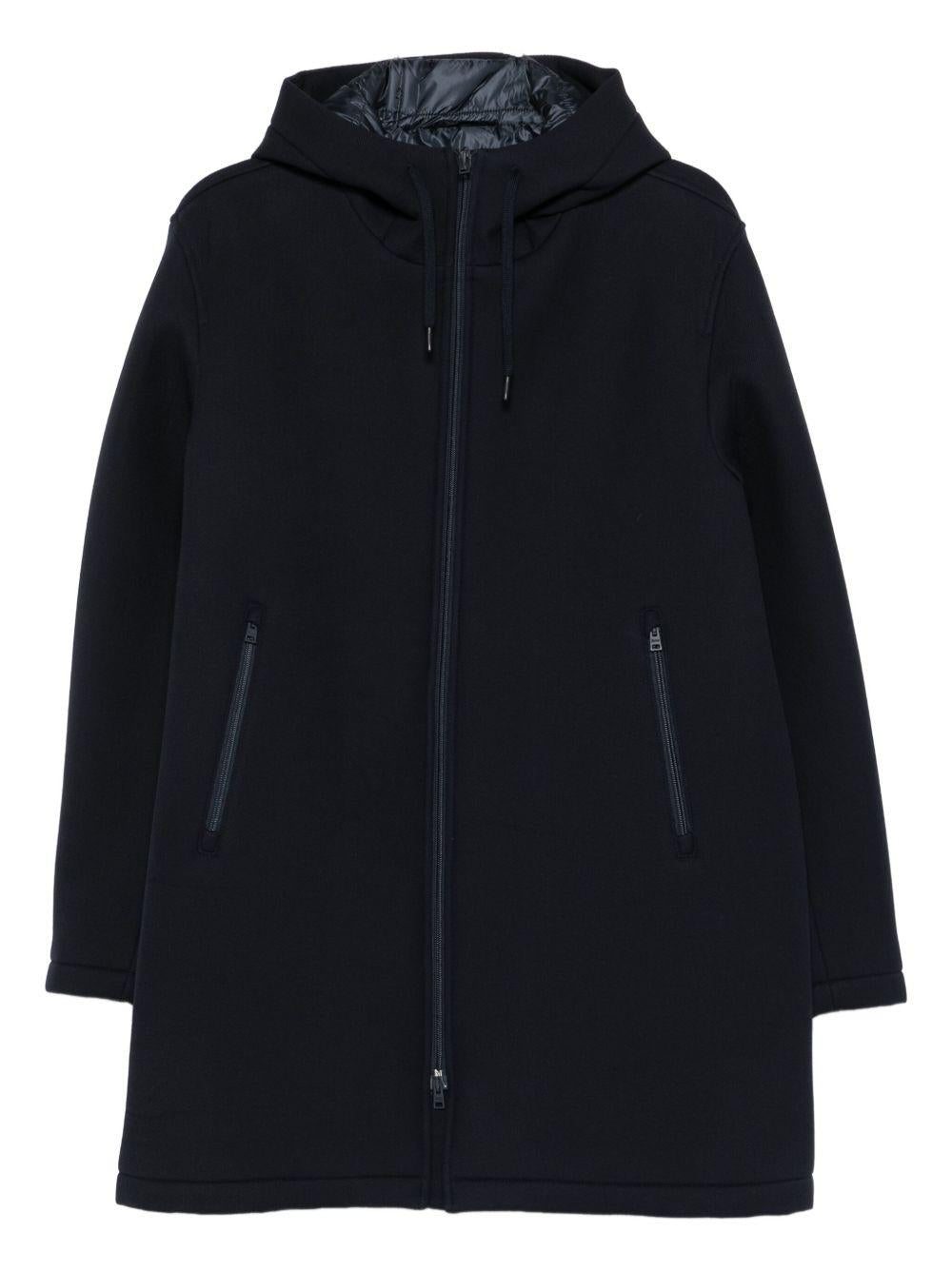 Giaccone navy con zip e cappuccio 