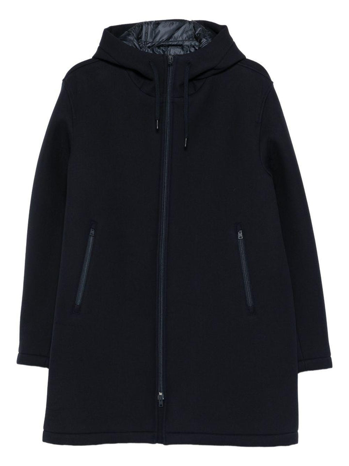 Giaccone navy con zip e cappuccio 