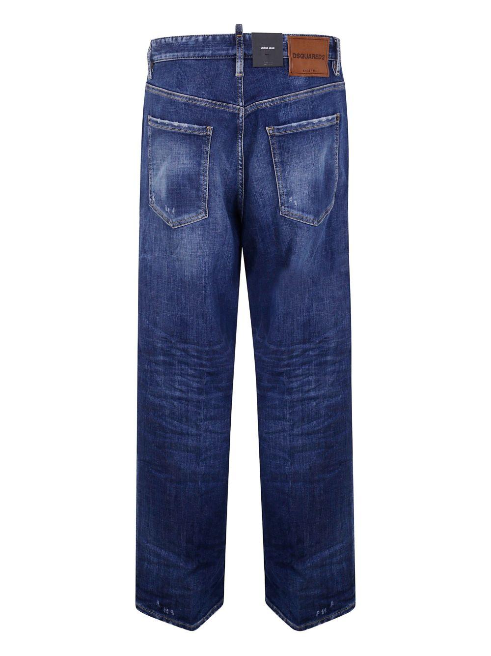 Jeans blu in cotone con effetto vissuto 