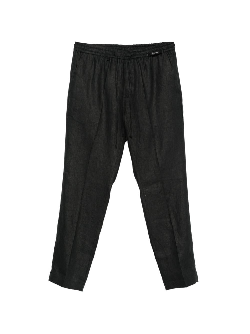 Pantaloni con coulisse in lino nero 