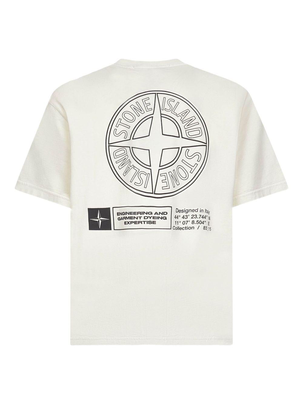 T-shirt bianca in cotone con stampa Compass 