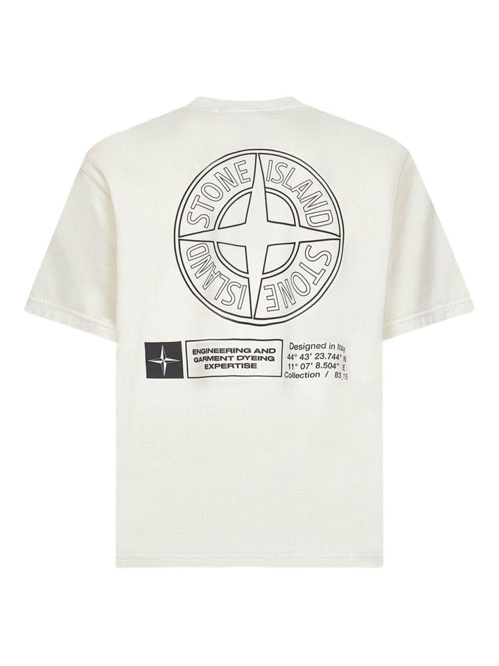 T-shirt bianca in cotone con stampa Compass 