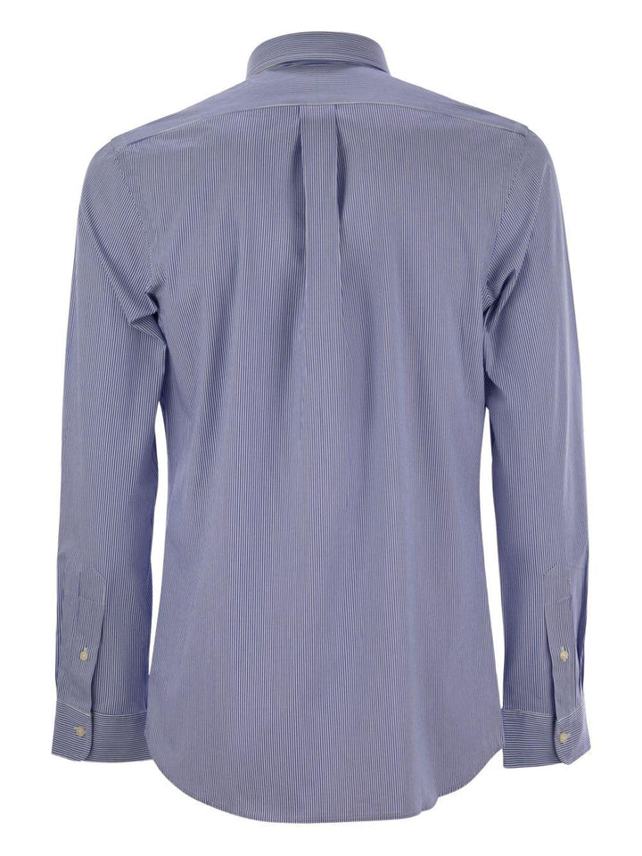 Camicia blu/bianco a righe con logo Polo Pony 