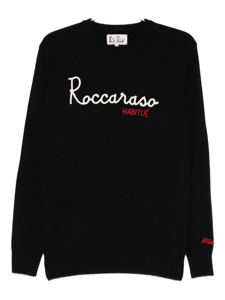 Maglione nero girocollo con ricamo 