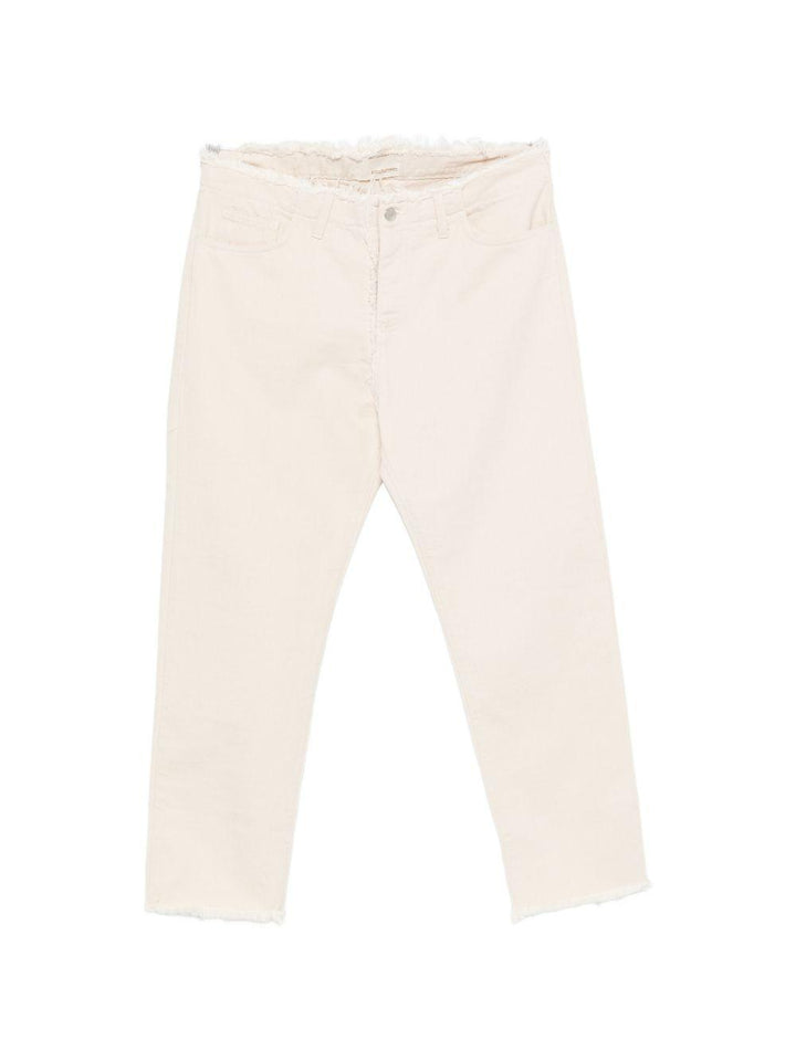 Jeans panna con orli a taglio vivo 