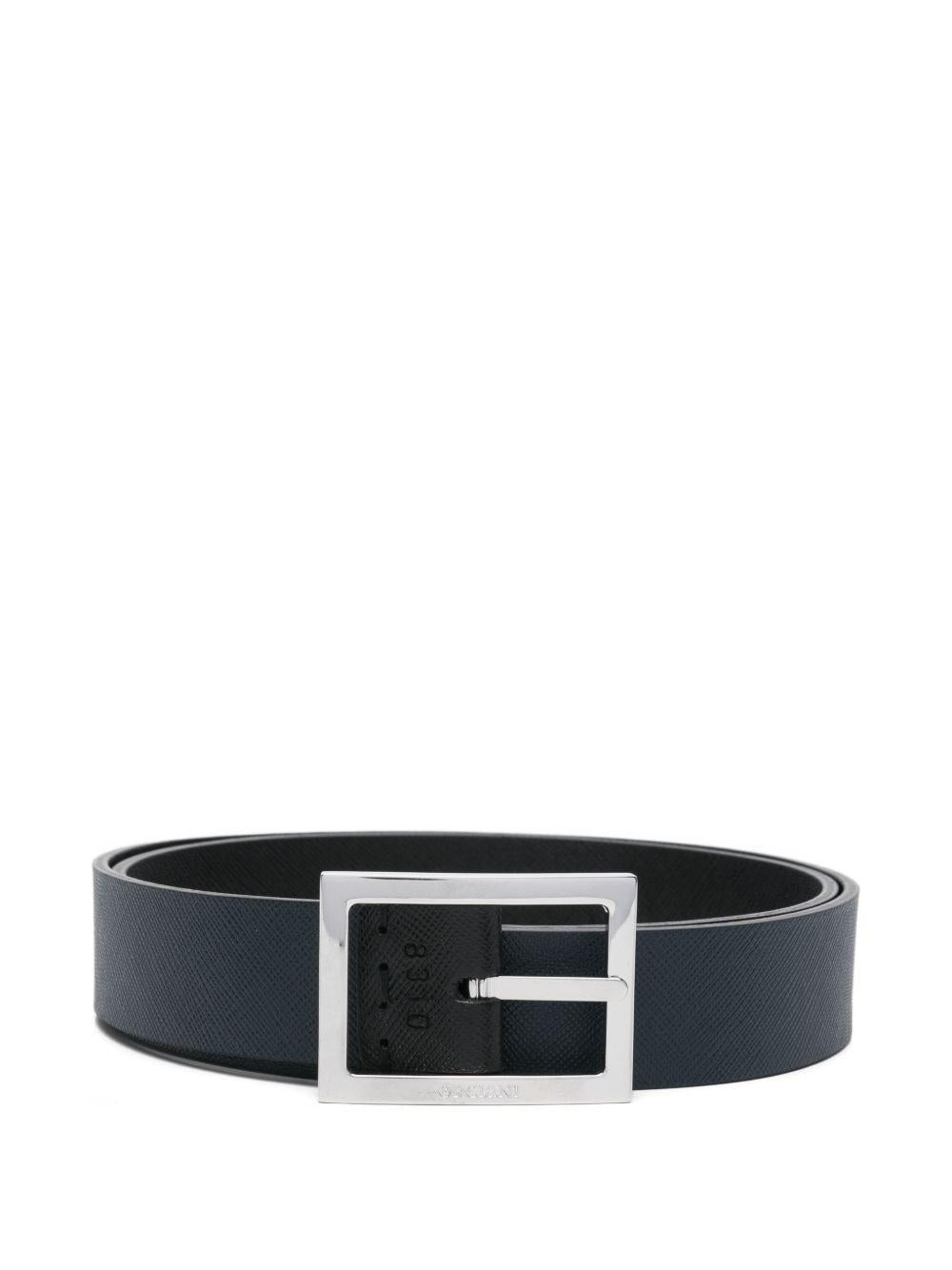 Cintura nera e blu in pelle saffiano 