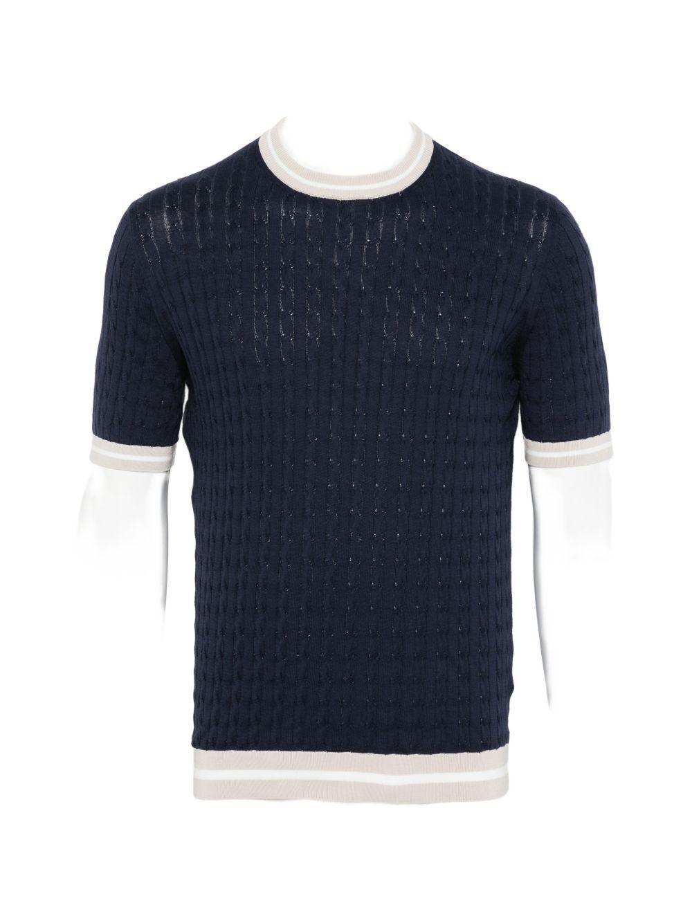 T-shirt in maglia blu/tortora 