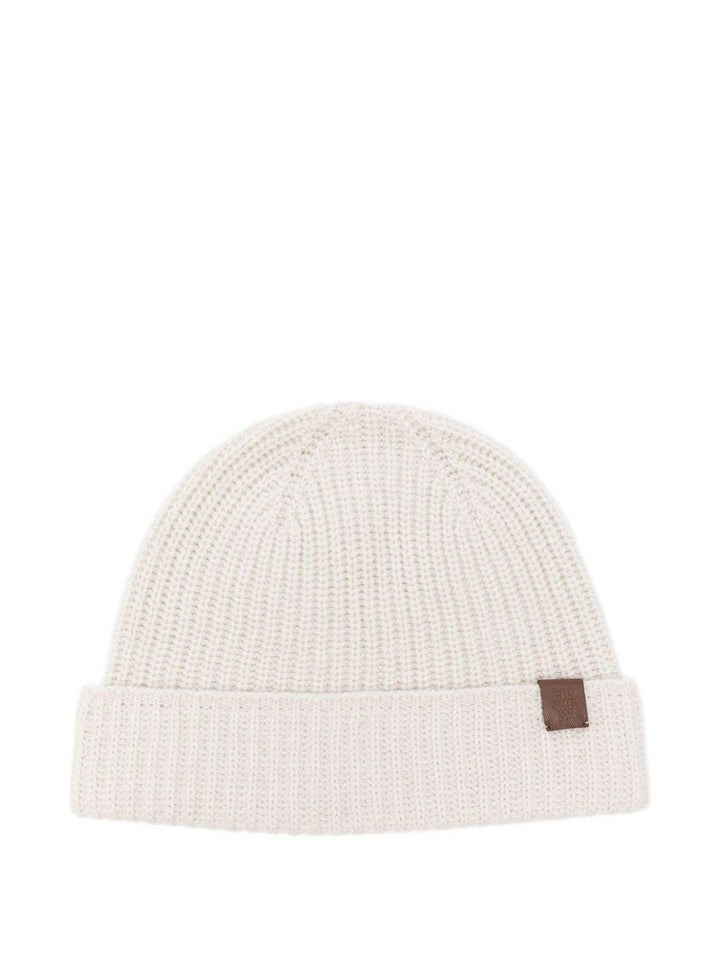 Berretto beige a coste in cashmere 