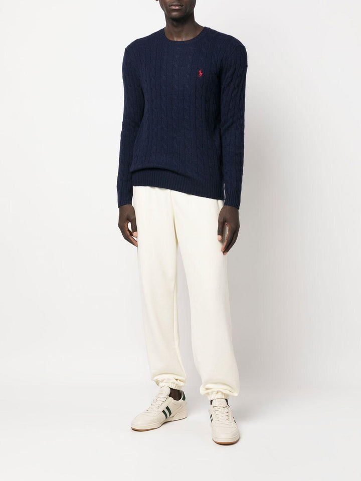 Maglione girocollo blu navy con ricamo Polo Pony 