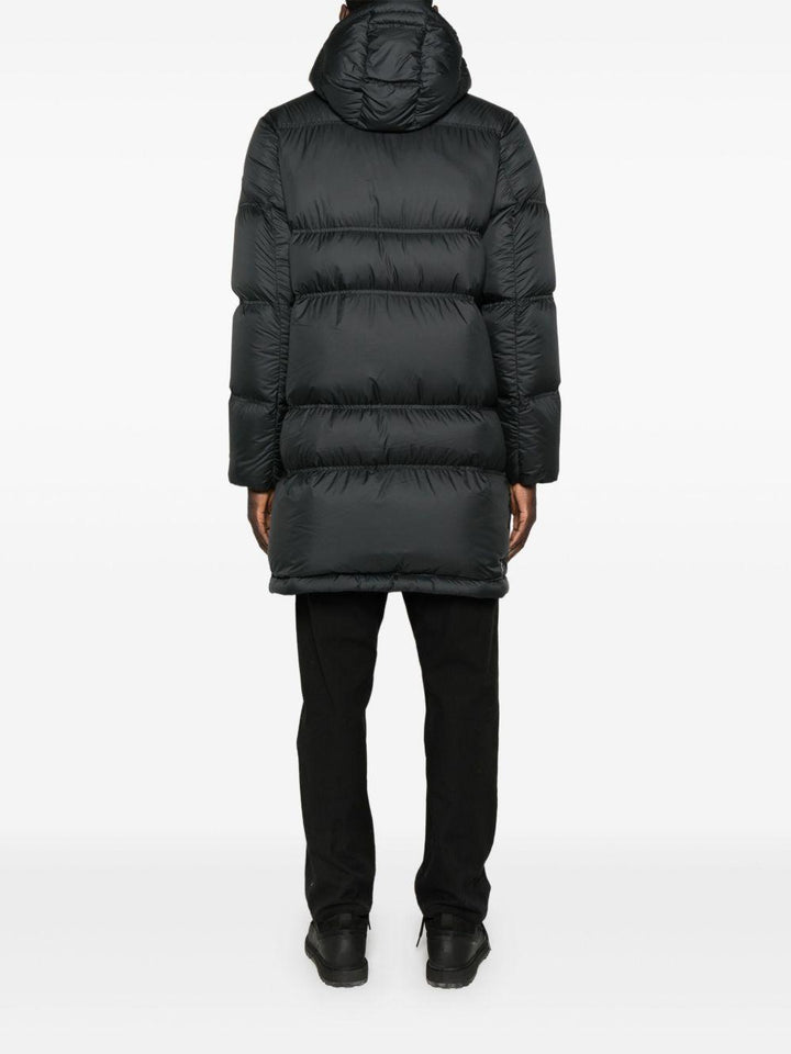 Cappotto trapuntato nero con cappuccio 