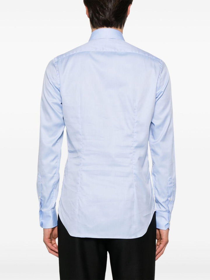 Camicia azzurra in popeline di cotone con collo alla francese 