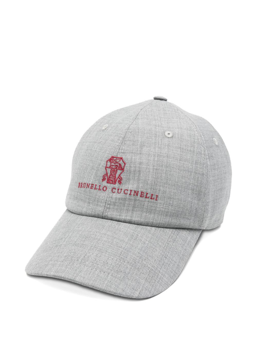 Cappello grigio in lana vergine con logo ricamato 