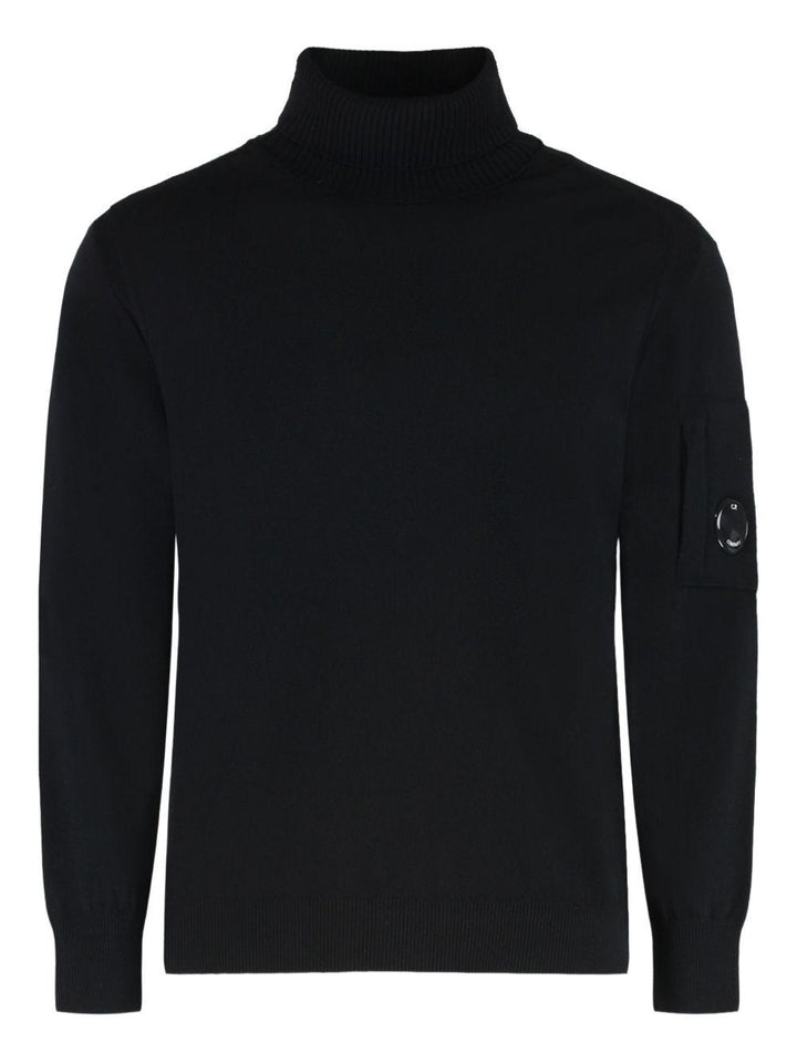 Maglione nero a collo alto con logo 