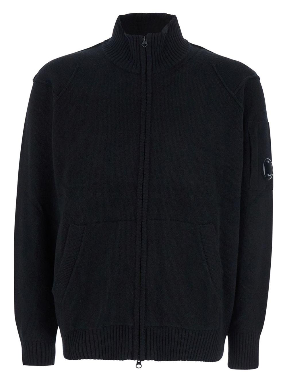 Cardigan nero in lana di agnello con zip 