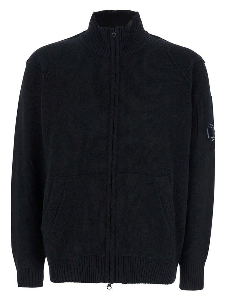 Cardigan nero in lana di agnello con zip 