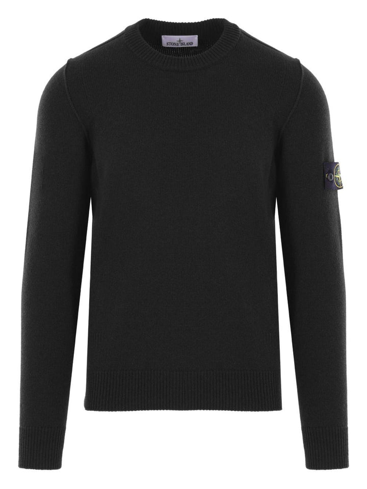 Maglione nero girocollo con applicazione Compass 