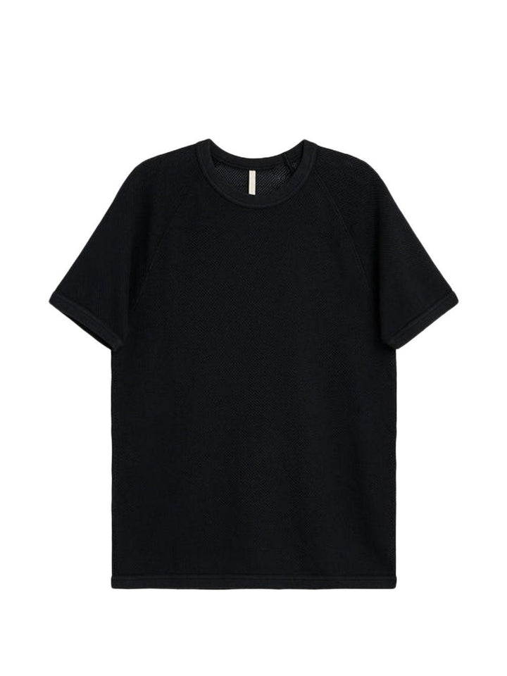 T-shirt nera textured con maniche raglan 