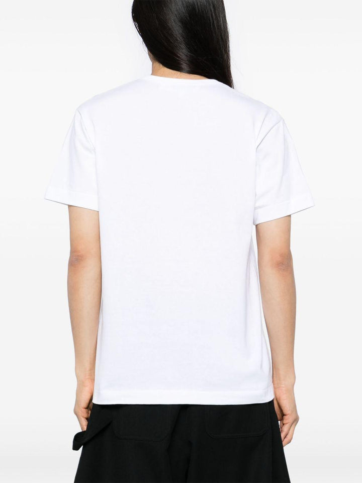 T-shirt bianca con applicazione logo e cristalli 