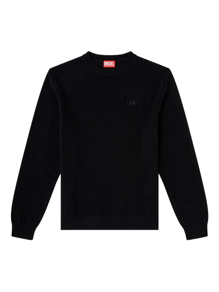 Maglione girocollo nero con ricamo 