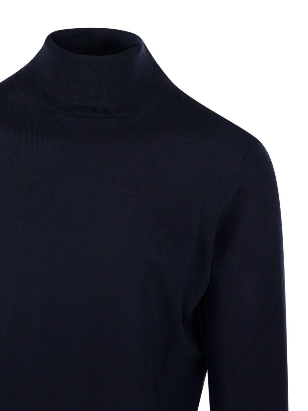 Maglione blu a collo alto in lana merino 