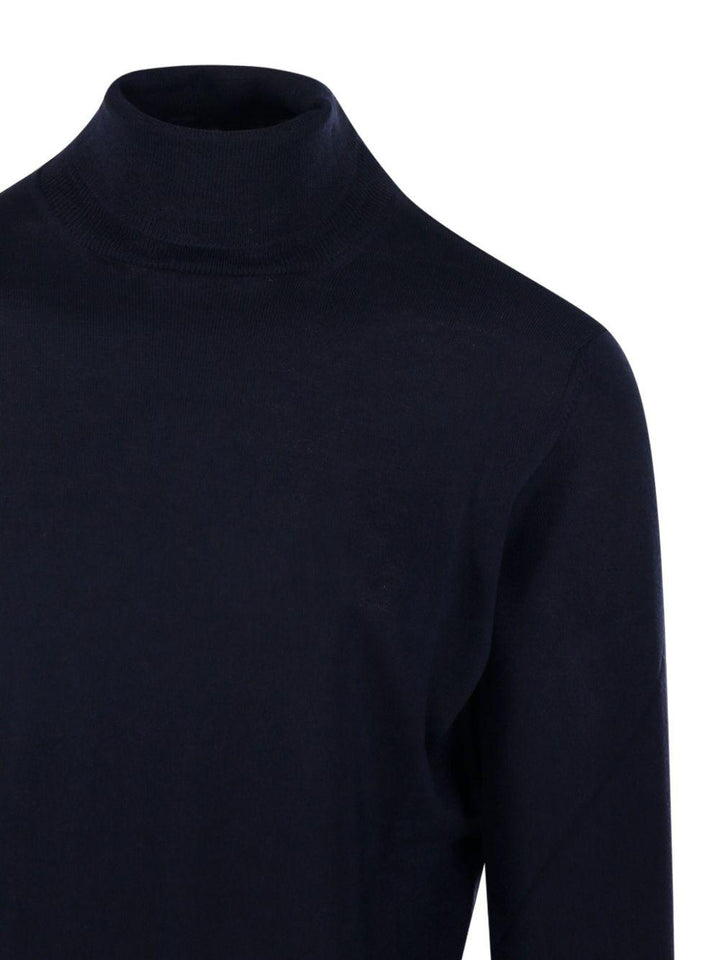 Maglione blu a collo alto in lana merino 