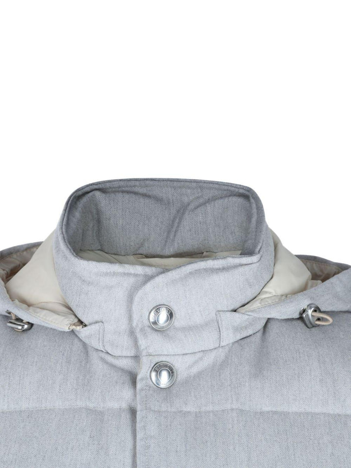 Gilet trapuntato grigio con cappuccio 