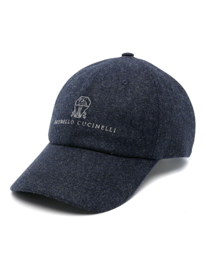 Cappello da baseball blu notte in lana vergine con ricamo logo 