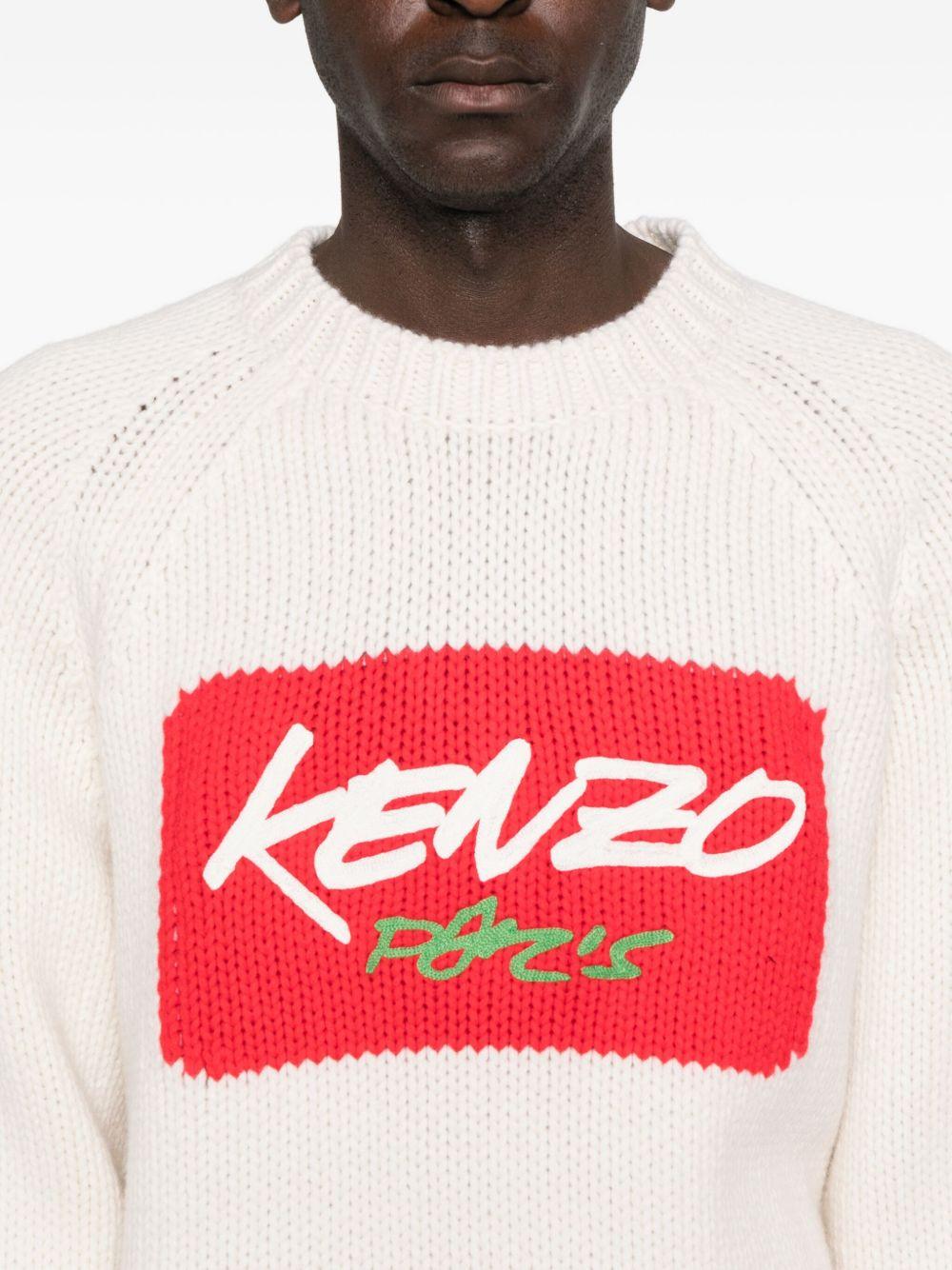 Maglione bianco girocollo con logo 
