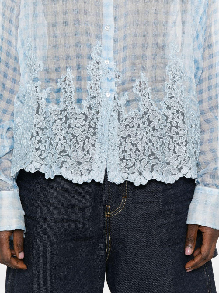 Camicia a quadri con dettagli in pizzo<BR/> 