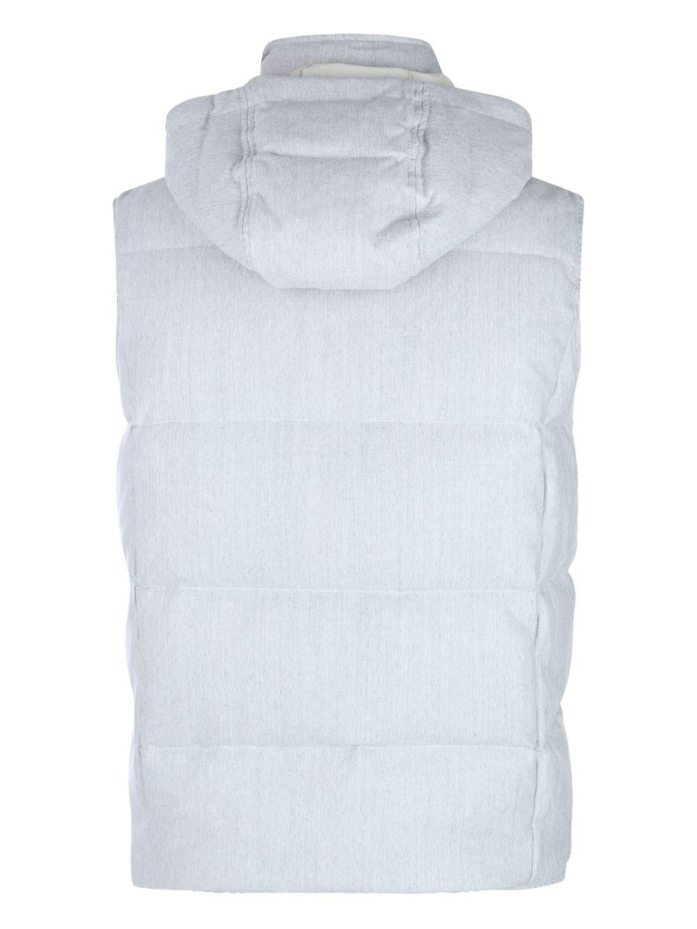 Gilet trapuntato grigio con cappuccio 