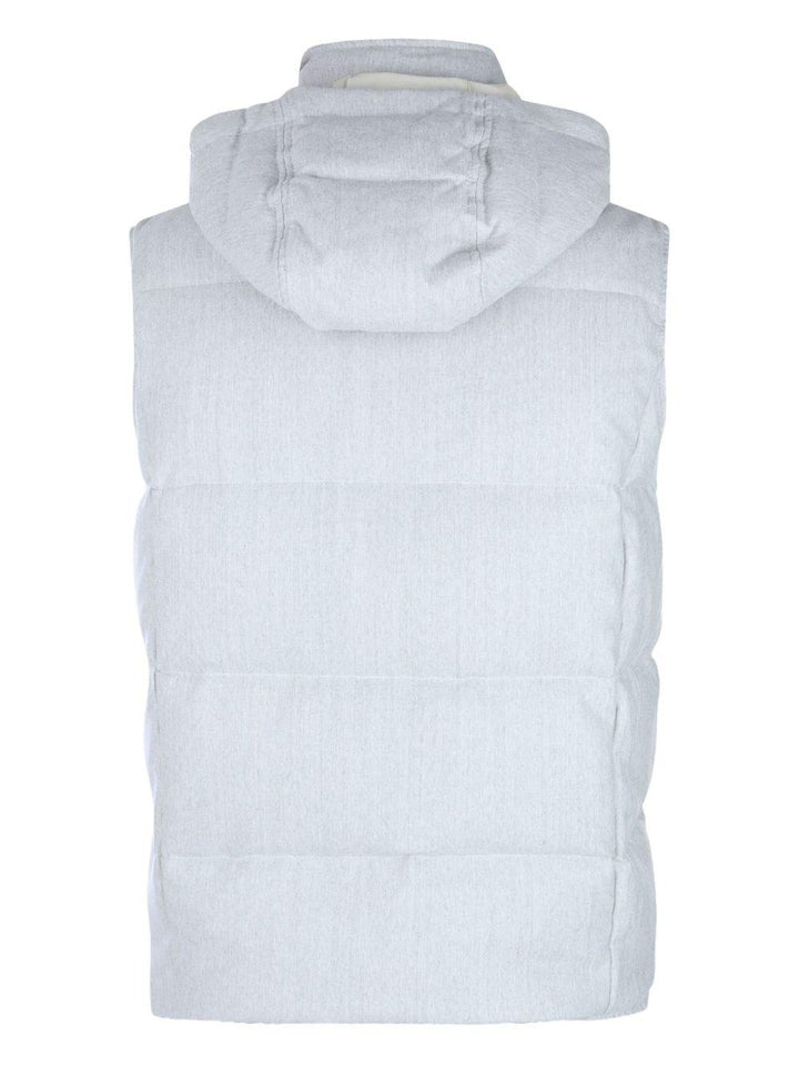 Gilet trapuntato grigio con cappuccio 