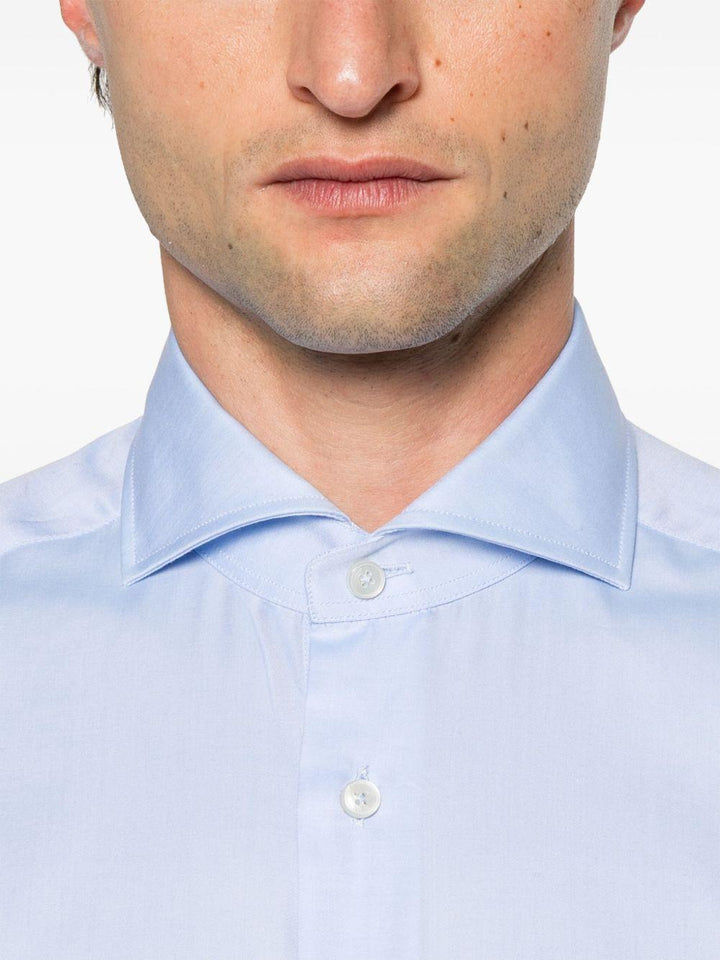 Camicia azzurra in popeline di cotone con collo alla francese 